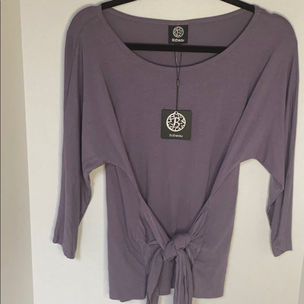 Bobeau dusty lilac long sleeve t w/ tie front BNWT